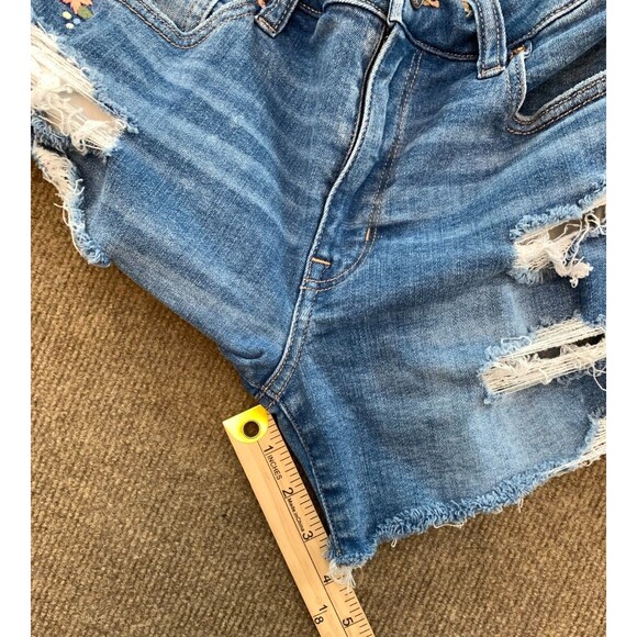 American Eagle Shorts Womens 8 Midi Cut-Off Distressed Stretch Embroidered Denim - Picture 6 of 10